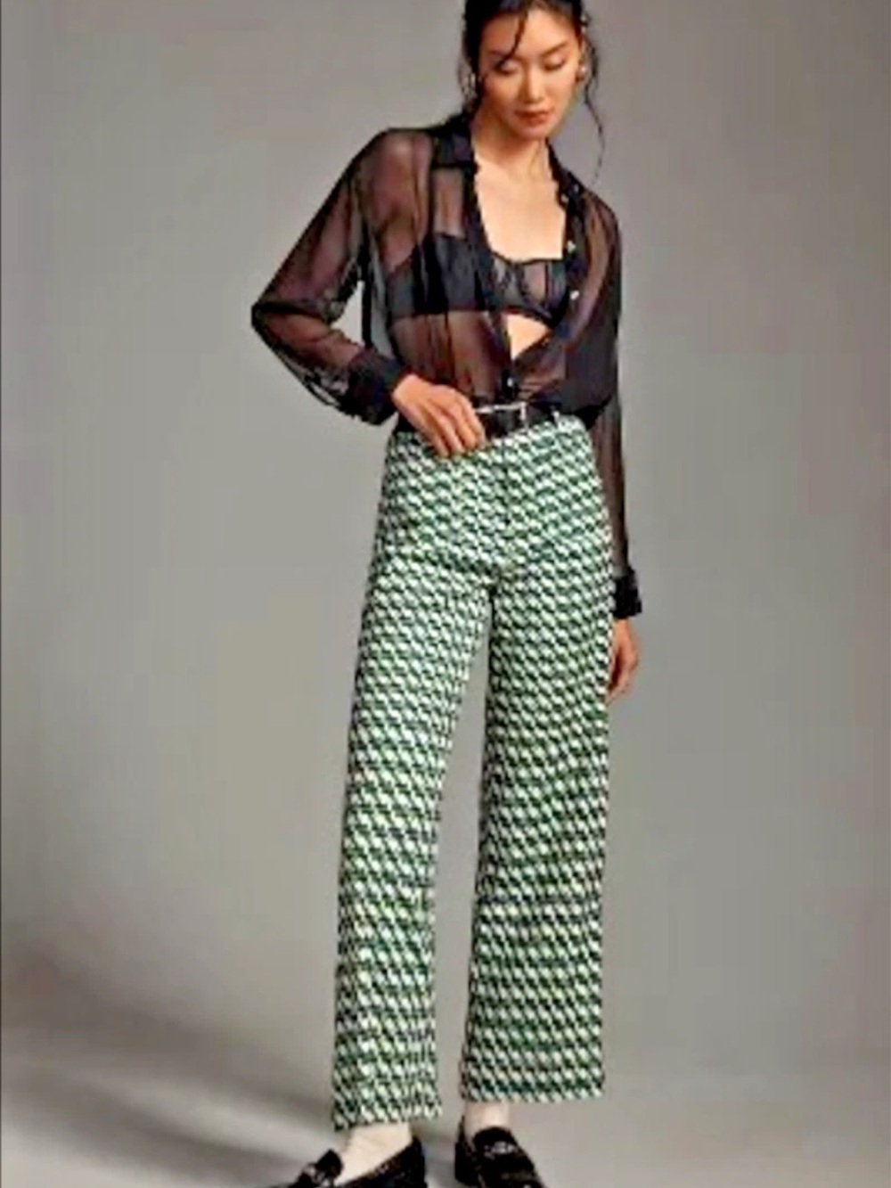 Anthropologie Maeve The Colette Linen Blend Wide Leg Pants Geometric 27 Tall